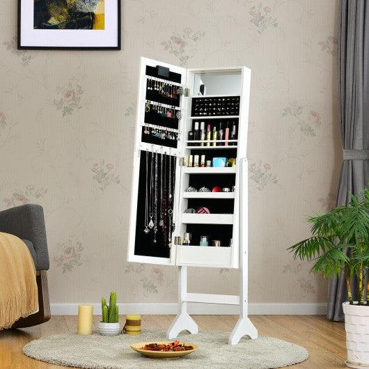 Mirrored Jewelry Cabinet Armoire Organizer w/ LED lights-White at Set Shop and Smile
