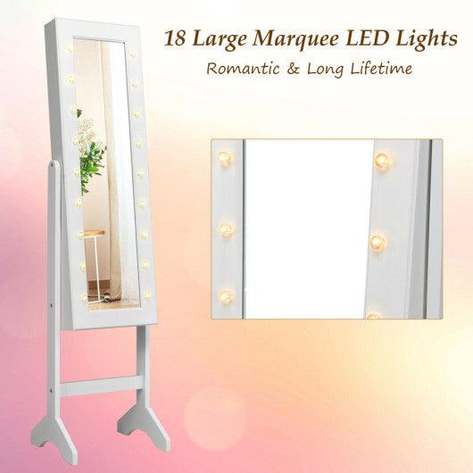 Mirrored Jewelry Cabinet Armoire Organizer w/ LED lights-White at Set Shop and Smile