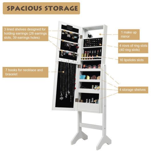 Mirrored Jewelry Cabinet Armoire Organizer w/ LED lights-White at Set Shop and Smile