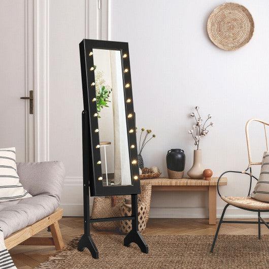Mirrored Jewelry Cabinet Armoire Organizer w/ LED lights-Black at Set Shop and Smile