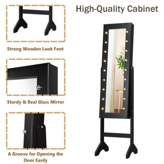 Mirrored Jewelry Cabinet Armoire Organizer w/ LED lights-Black at Set Shop and Smile