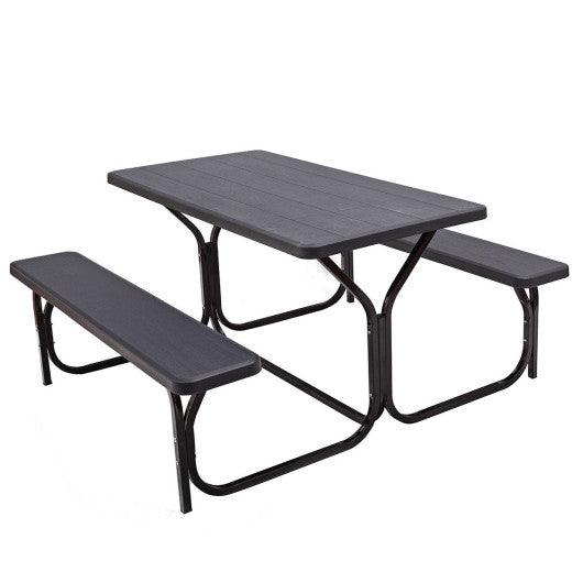 HDPE Outdoor Picnic Table Bench Set with Metal Base-Black at Set Shop and Smile