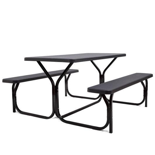 HDPE Outdoor Picnic Table Bench Set with Metal Base-Black at Set Shop and Smile