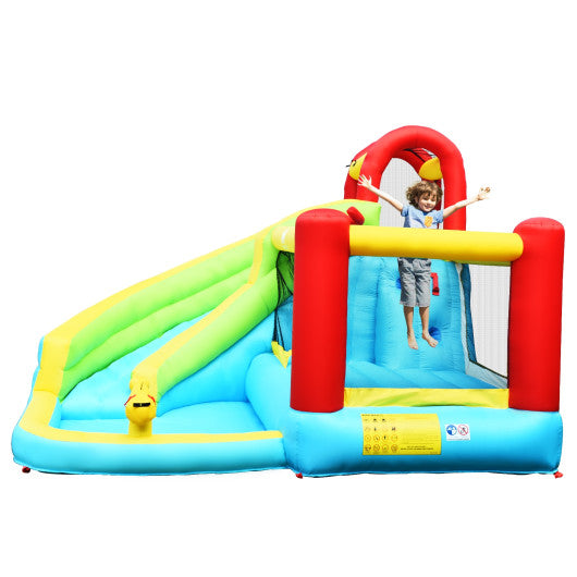 6-in-1 Inflatable Bounce House with Climbing Wall and Basketball Hoop without Blower - Set Shop and Smile