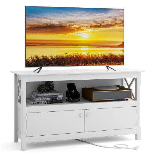 44 Inch Wooden Storage Cabinet TV Stand-White - Set Shop and Smile
