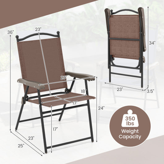 Set of 2 Patio Folding Sling Back Camping Deck Chairs-Brown