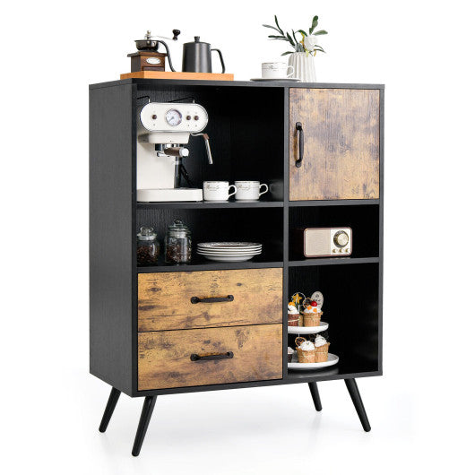 Industrial Buffet Sideboard Kitchen Cupboard with Cubbies Drawers-Rustic Brown - Set Shop and Smile