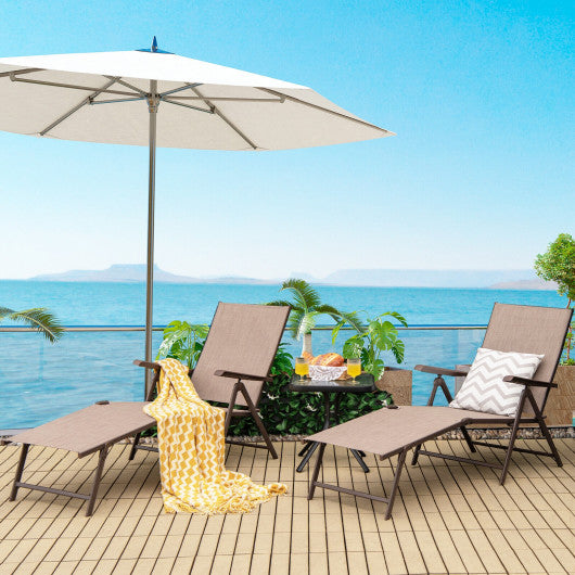 2 Pieces Foldable Chaise Lounge Chair with 2-Position Footrest-Black - Set Shop and Smile