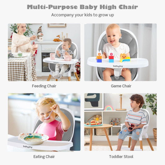 4-in-1 Convertible Baby High Chair Infant Feeding Chair with Adjustable Tray-Beige - Set Shop and Smile