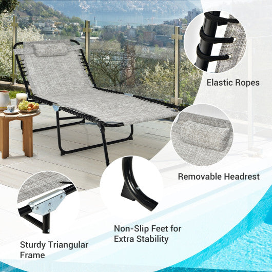 4 Position Folding Lounge Chaise with Adjustable Backrest and Footrest-Black - Set Shop and Smile