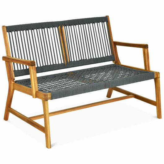2-Person Acacia Wood Yard Bench for Balcony and Patio-Black - Set Shop and Smile