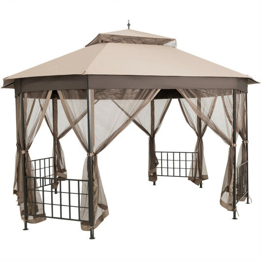 10’x 12’ Octagonal Patio Gazebo-Beige - Set Shop and Smile