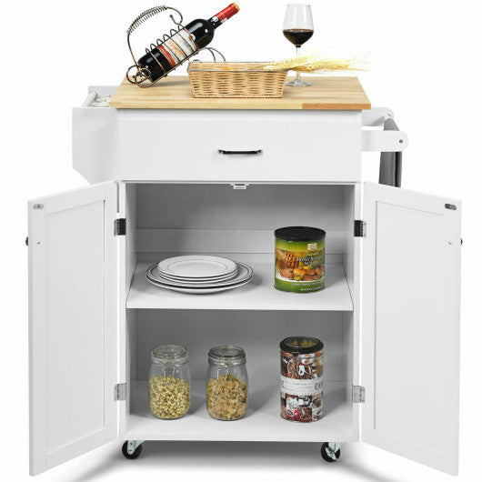 Utility Rolling Storage Cabinet Kitchen Island Cart with Spice Rack-White - Set Shop and Smile