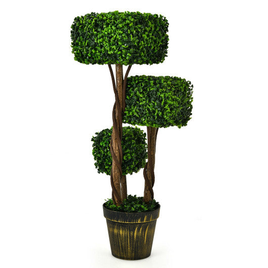 36 Inch Artificial Boxwood Topiary UV Protected Indoor Outdoor Tree - Set Shop and Smile