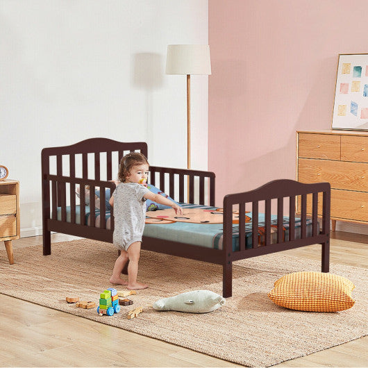 Classic Design Kids Wood Toddler Bed Frame with Two Side Safety Guardrails-Black - Set Shop and Smile