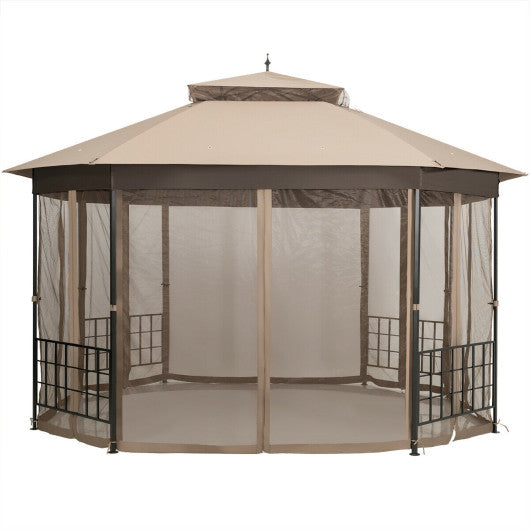 10’x 12’ Octagonal Patio Gazebo-Beige - Set Shop and Smile