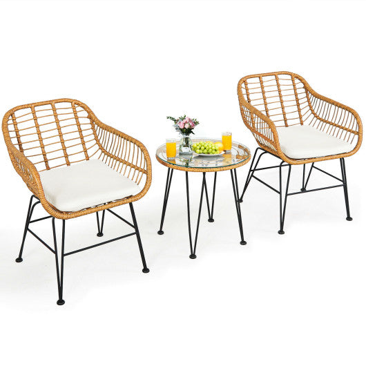 3 Pieces Rattan Furniture Set with Cushioned Chair Table-Black - Set Shop and Smile