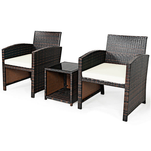 3 Pieces PE Rattan Wicker Furniture Set with Cushion Sofa Coffee Table for Garden-Red - Set Shop and Smile