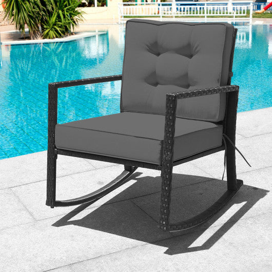 Patio Rattan Rocker Outdoor Glider Rocking Chair Cushion Lawn-Gray - Set Shop and Smile