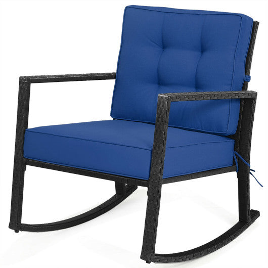 Patio Rattan Rocker Outdoor Glider Rocking Chair Cushion Lawn-Navy - Set Shop and Smile
