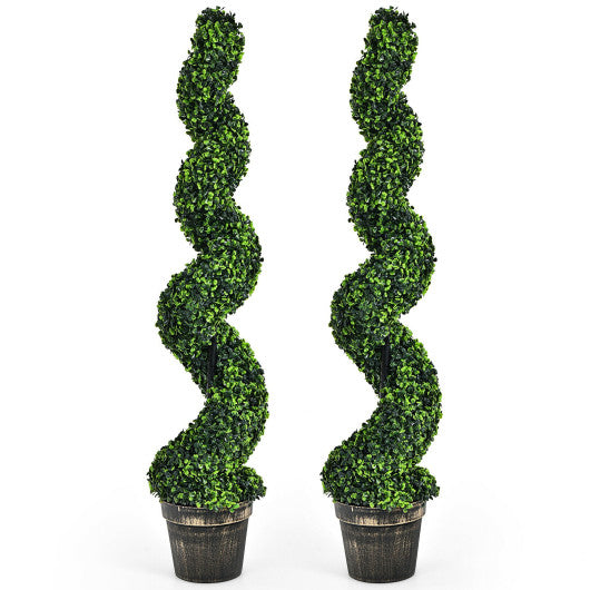 2 Pack 4 Feet Artificial Spiral Boxwood Topiary Indoor Outdoor Decor - Set Shop and Smile