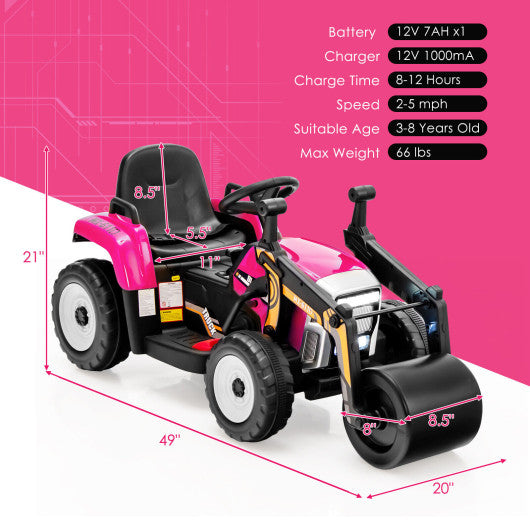 12V Kids Ride on Road Roller with 2.4G Remote Control-Pink - Set Shop and Smile