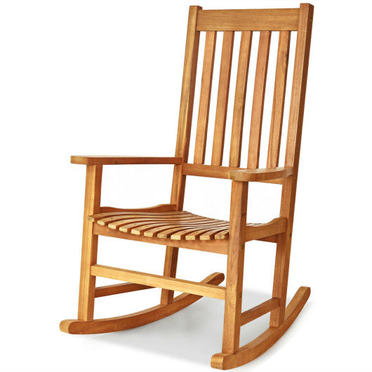 Indoor Outdoor Wooden High Back Rocking Chair-Natural - Set Shop and Smile