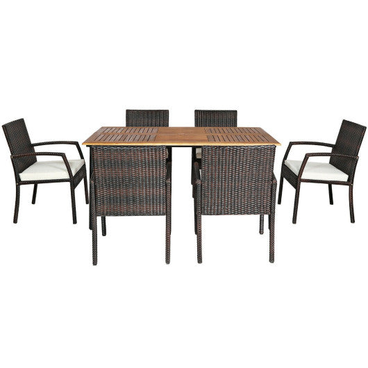 7 Pieces Patio Rattan Cushioned Dining Set with Umbrella Hole-Black - Set Shop and Smile