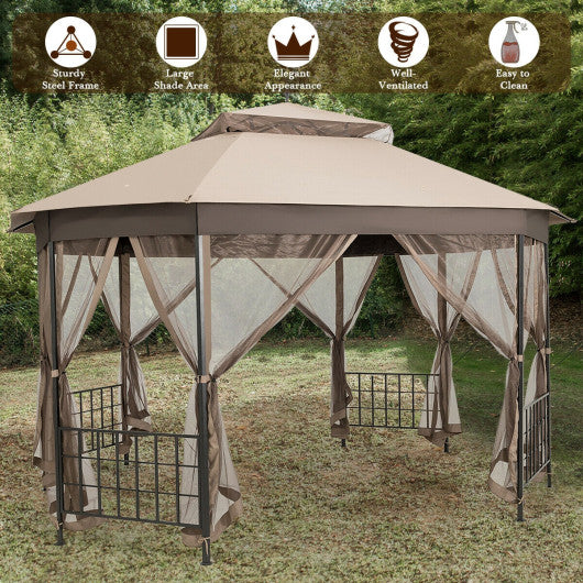 10’x 12’ Octagonal Patio Gazebo-Beige - Set Shop and Smile