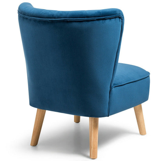 Modern Armless Velvet Accent Chair with Wood Legs-Blue - Set Shop and Smile