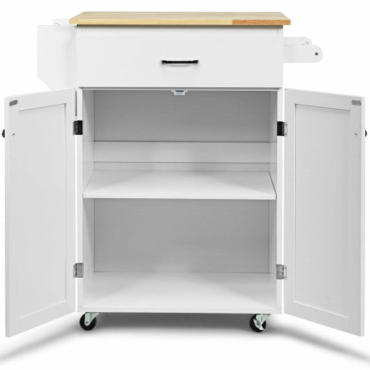 Utility Rolling Storage Cabinet Kitchen Island Cart with Spice Rack-White - Set Shop and Smile
