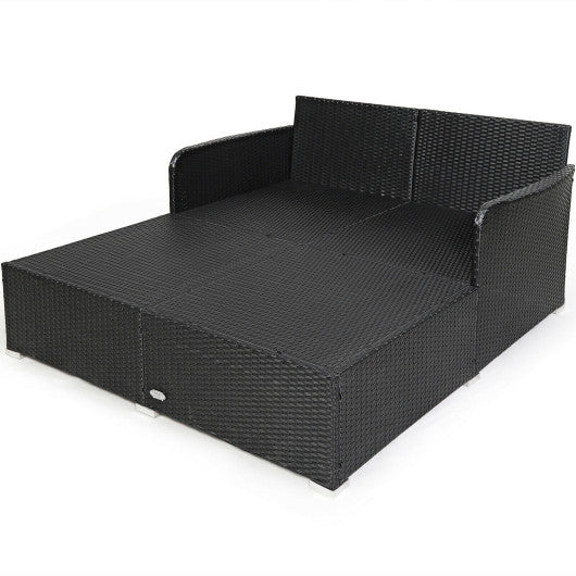 Spacious Outdoor Rattan Daybed with Upholstered Cushions and Pillows-Gray - Set Shop and Smile