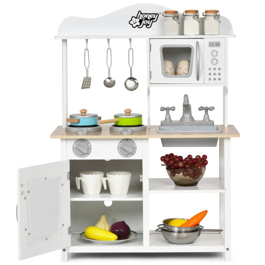 Wooden Pretend Play Kitchen Set for Kids with Accessories and Sink - Set Shop and Smile