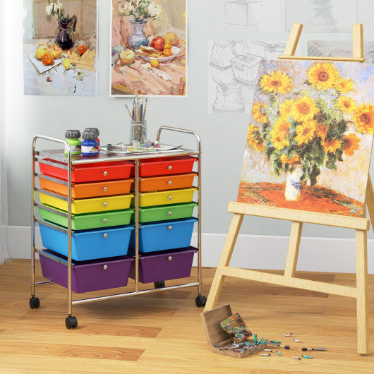12 Drawers Rolling Cart Storage Scrapbook Paper Organizer Bins-Deep Multicolor - Set Shop and Smile