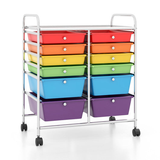 12 Drawers Rolling Cart Storage Scrapbook Paper Organizer Bins-Deep Multicolor - Set Shop and Smile