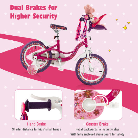 Kids Bike with Doll Seat and Removable Training Wheels-M - Set Shop and Smile