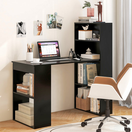 Computer Desk Writing Workstation Office with 6-Tier Storage Shelves-Black - Set Shop and Smile