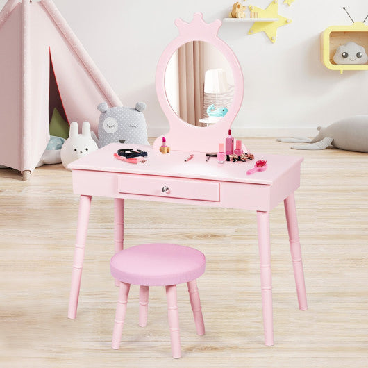 Kids Vanity Makeup Table & Chair Set Make Up Stool-White - Set Shop and Smile