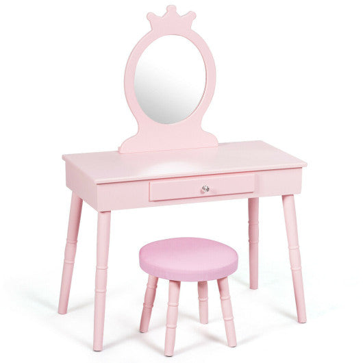 Kids Vanity Makeup Table & Chair Set Make Up Stool-White - Set Shop and Smile