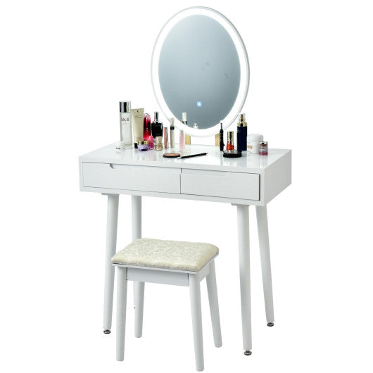 Touch Screen Vanity Makeup Table Stool Set with Lighted Mirror-Gray - Set Shop and Smile