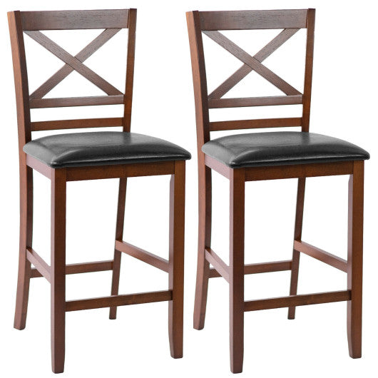 Set of 2 Bar Stools 24 Inch Counter Height Chairs with Rubber Wood Legs - Set Shop and Smile