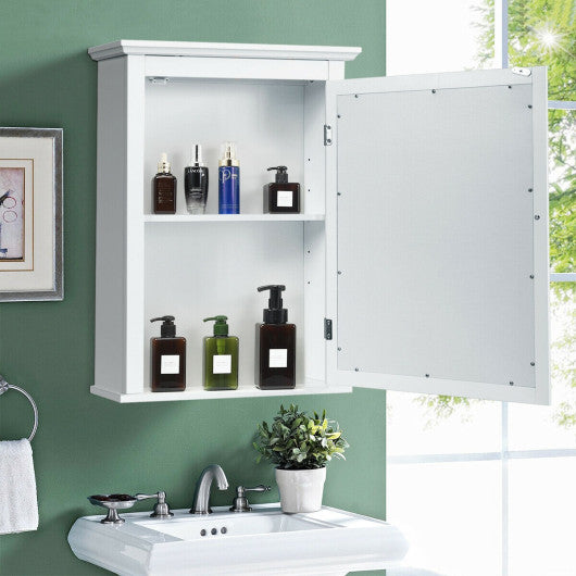 Bathroom Mirror Cabinet Wall Mounted Adjustable Shelf Medicine Storage-White - Set Shop and Smile