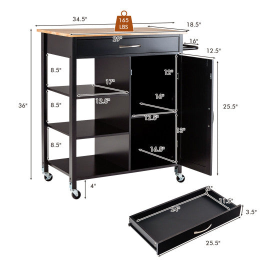 Mobile Kitchen Island Cart with Rubber Wood Top-Black - Set Shop and Smile