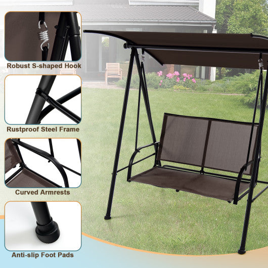2-Seat Outdoor Canopy Swing with Comfortable Fabric Seat and Heavy-duty Metal Frame-Beige - Set Shop and Smile