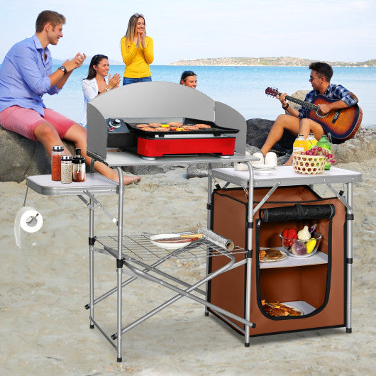 Foldable Outdoor BBQ Portable Grilling Table With Windscreen Bag - Set Shop and Smile