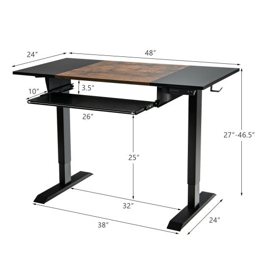 48 Inch Electric Sit to Stand Desk with Keyboard Tray-Black - Set Shop and Smile