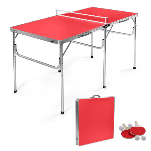 60 Inch Portable Tennis Ping Pong Folding Table with Accessories-Red - Set Shop and Smile