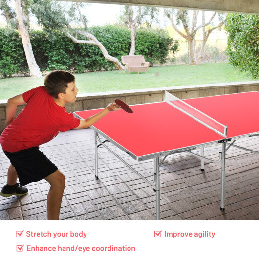 60 Inch Portable Tennis Ping Pong Folding Table with Accessories-Red - Set Shop and Smile