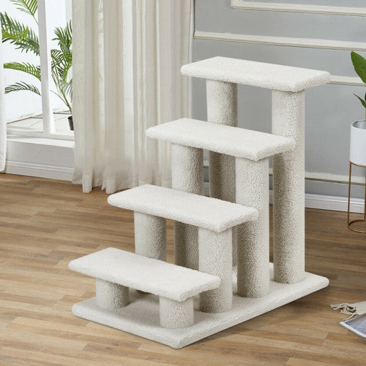 24 Inch 4-Step Pet Stairs Carpeted Ladder Ramp Scratching Post Cat Tree Climber-Gray - Set Shop and Smile