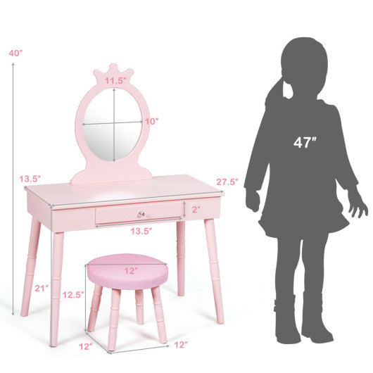 Kids Vanity Makeup Table & Chair Set Make Up Stool-White - Set Shop and Smile